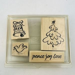Stampin' Up‎ Christmas Peace 4 Stamp Set 1995 Bell Tree Dove Peace Joy Love